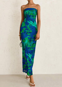 Printed Tube  Strapless Bodycon Sleeveless Maxi Dress