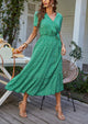 V Neck Short Sleeve Belted Ruffle Floral Summer Dresses