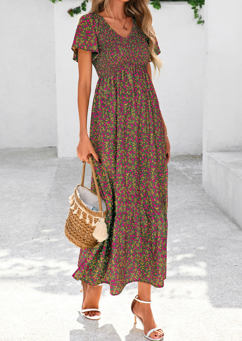 PRETTYGARDEN Floral Bohemian A-line Holiday Beach Vacation Dress