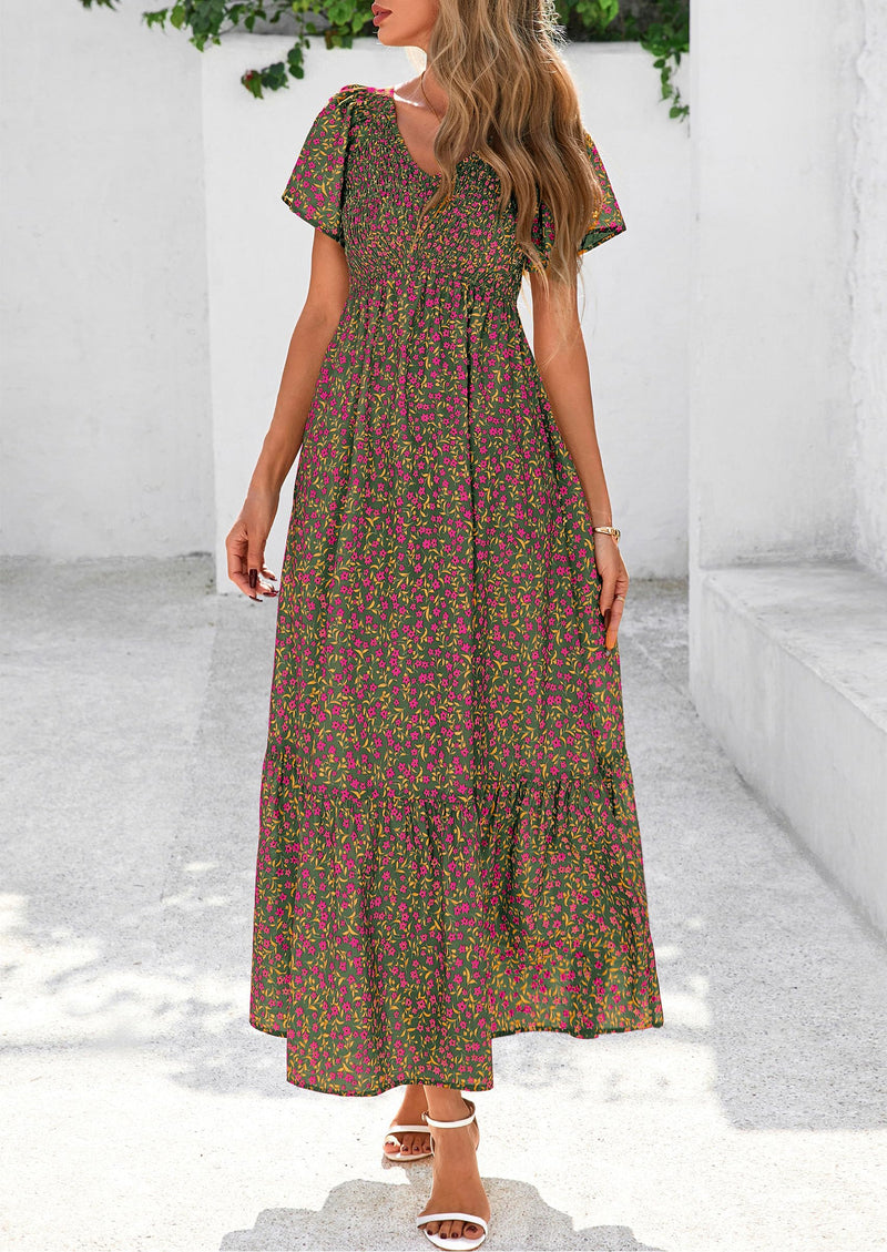 PRETTYGARDEN Floral Bohemian A-line Holiday Beach Vacation Dress