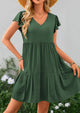 Casual Cap Sleeve V Neck Tiered Ruffle Swing A Line Dresses