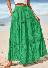 Bohemian Casual Lace Embroidered Eyelets A-Line Beach Long Dress