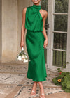 PRETTYGARDEN Women's Summer Satin Dress Elegant Sleeveless Mock Neck Cocktail Party Maxi Dresses
