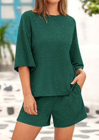 Short Sleeved Top And Casual Shorts 2-Piece Set With Pockets