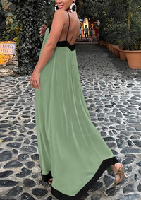 Elegant V Neck Spaghetti Strap Flowy Cocktail Party Maxi Dresses