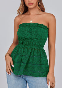 Boho Strapless Off Shoulder Eyelet Smocked Peplum Going Out Tube Tops