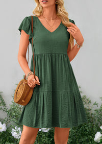 Casual Cap Sleeve V Neck Tiered Ruffle Swing A Line Dresses
