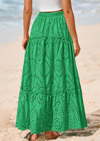 Bohemian Casual Lace Embroidered Eyelets A-Line Beach Long Dress
