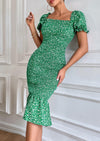 PRETTYGARDEN Bodycon Midi Dresses Summer Floral Puff Sleeve Mermaid Cocktail Baby Shower Photoshoot Maternity Dress