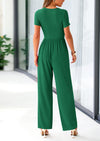 PRETTYGARDEN Casual Short Sleeve Square Neck Wide Leg Jumpsuit Rompers