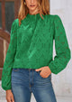 Casual Embroidered Long Puff Sleeve Ruffle Eyelet Lace Blouses