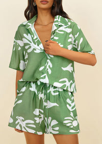Casual Printed Beach Short Sleeve Tops Lounge Shorts Two Piece Sets