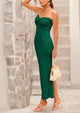 Strapless Tube Twist Knot Front Ribbed Knit Elegant Bodycon Maxi Dresses With Slit