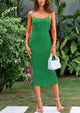 Spaghetti Strap Sleeveless Knit Tight Fitted Midi Dresses