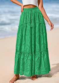 Bohemian Casual Lace Embroidered Eyelets A-Line Beach Long Dress