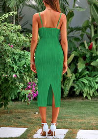 Spaghetti Strap Sleeveless Knit Tight Fitted Midi Dresses