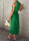 PRETTYGARDEN Women's Summer Satin Dress Elegant Sleeveless Mock Neck Cocktail Party Maxi Dresses