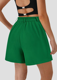 Elastic High Waisted Wide Leg Business Casual Dressy Shorts with Pockets