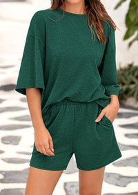 Short Sleeved Top And Casual Shorts 2-Piece Set With Pockets