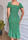 PRETTYGARDEN Bodycon Midi Dresses Summer Floral Puff Sleeve Mermaid Cocktail Baby Shower Photoshoot Maternity Dress