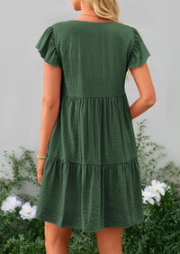 Casual Cap Sleeve V Neck Tiered Ruffle Swing A Line Dresses