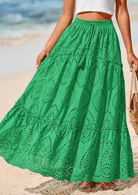 Bohemian Casual Lace Embroidered Eyelets A-Line Beach Long Dress