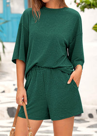 Short Sleeved Top And Casual Shorts 2-Piece Set With Pockets