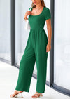 PRETTYGARDEN Casual Short Sleeve Square Neck Wide Leg Jumpsuit Rompers