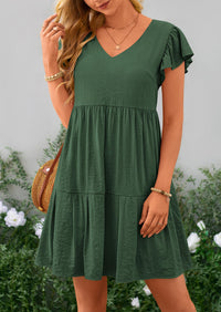 Casual Cap Sleeve V Neck Tiered Ruffle Swing A Line Dresses