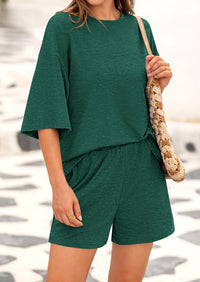 Short Sleeved Top And Casual Shorts 2-Piece Set With Pockets