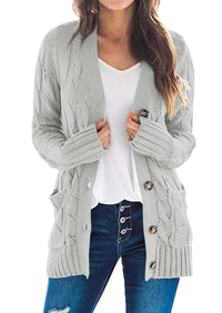 PRETTYGARDEN Women's Open Front Cardigan Sweaters Fall Fashion Button Down Cable Knit Chunky Winter Outerwear Coats