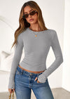 PRETTYGARDEN Womens Summer Fall Long Sleeve Shirts Ribbed Knit Fitted Basic Tee Going Out Tops Underscrub Casual Outfits