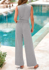 PRETTYGARDEN Jumpsuits Dressy Outfits Casual Sleeveless Mock Neck Wide Leg Pants Rompers