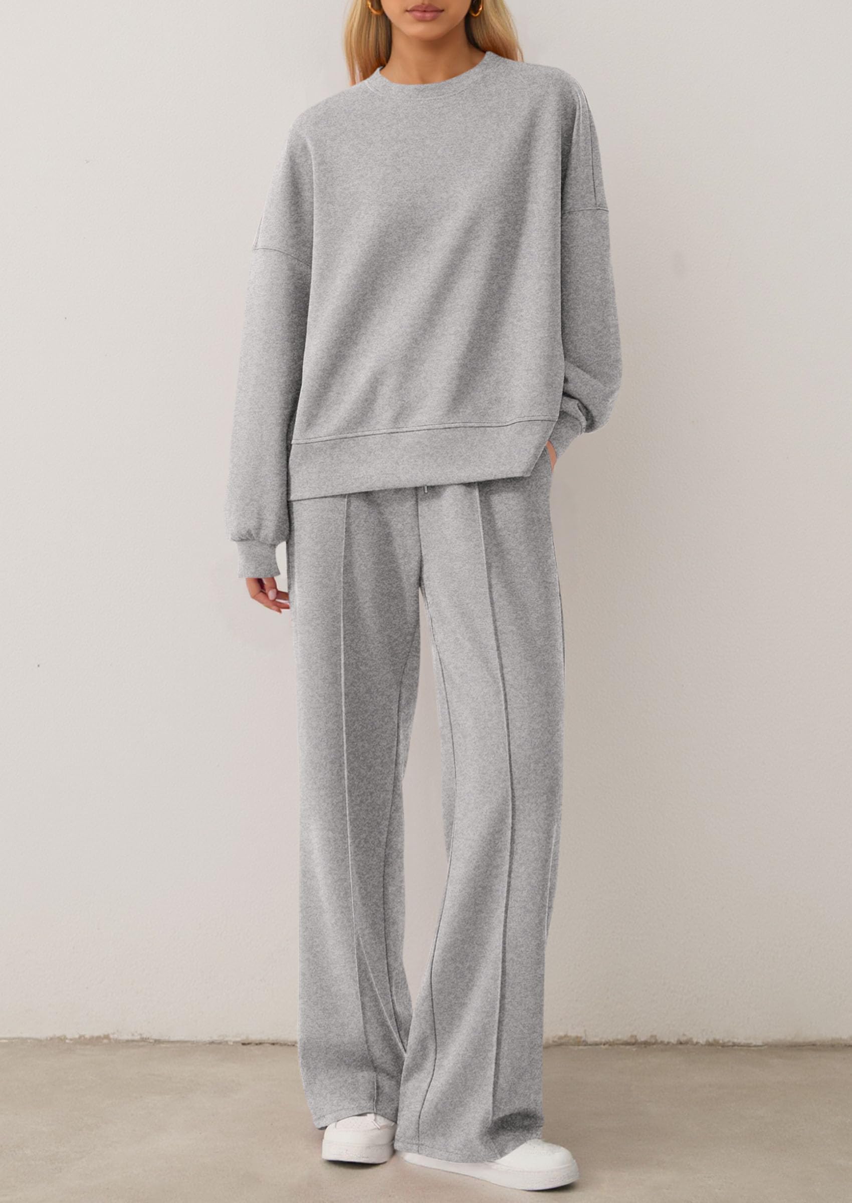 PRETTYGARDEN 2 Piece Sets For Women Fall Trendy Long Sleeve Sweatshirt Wide Leg Pants Loungewear Set Matching Sweatsuit