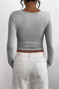 Long Sleeve Henley Button Down Ribbed Knit Slim Fit Casual T-shirts