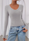 PRETTYGARDEN Womens Long Sleeve T Shirts Fall Trendy Deep V Neck Slim Fit Basic Crop Tops Casual Going Out Top