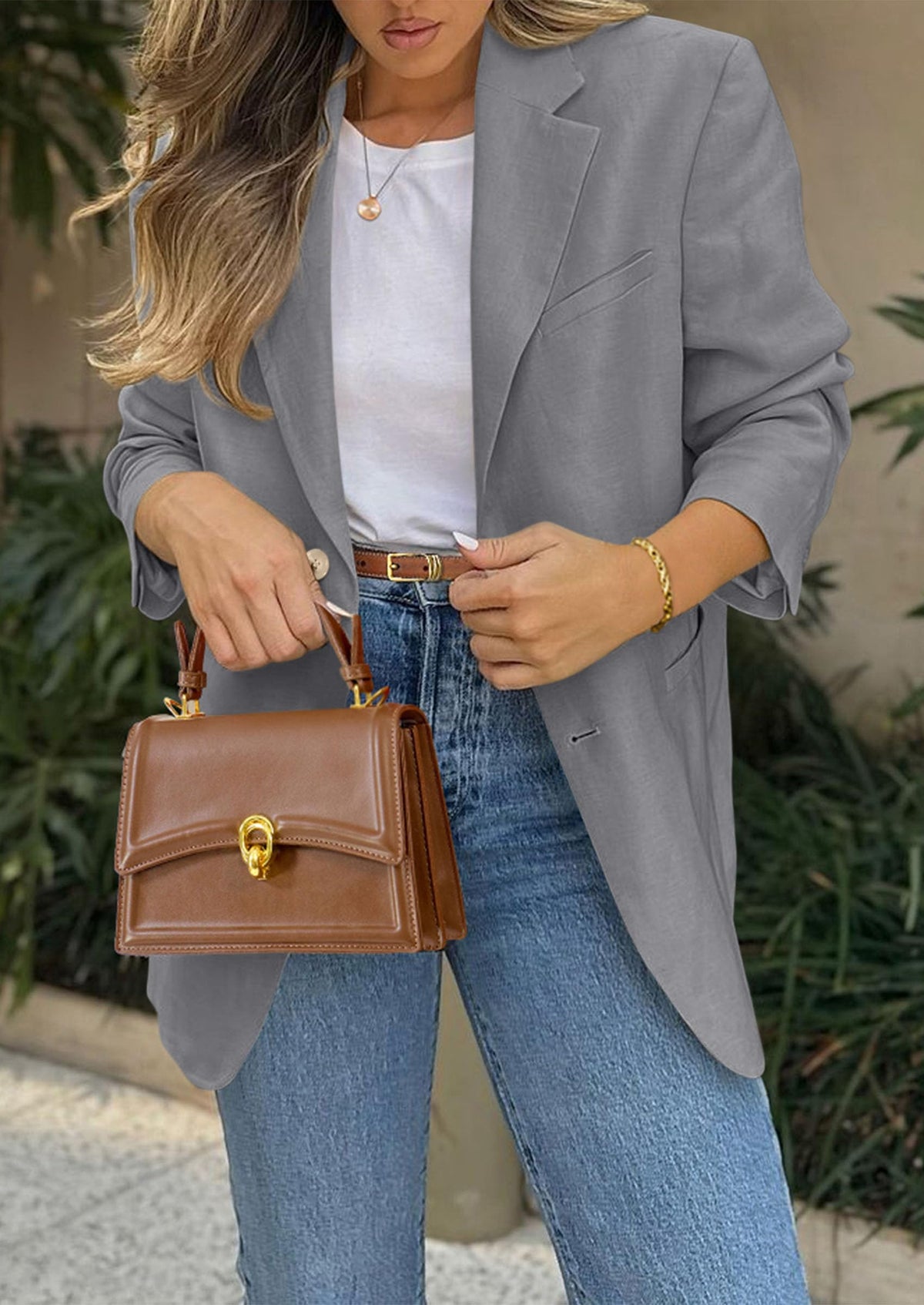 Business Casual Long Sleeve Lapel Open Front Suit Jacket Work Blazer with Pockets