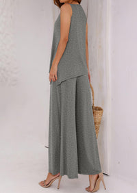 Asymmetrical Split Tank Tops Wide Leg Pants  Two Piece Sets