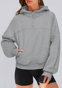 PRETTYGARDEN Womens Hoodies Cropped Fleece Sweatshirts Fall Fashion Quarter Zip Pullover Long Sleeve Tops Winter Clothes
