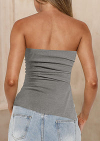 Strapless Ruched Asymmetric Bandeau Shirts