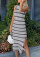 Knit Side Slit Striped Long Tank Dress