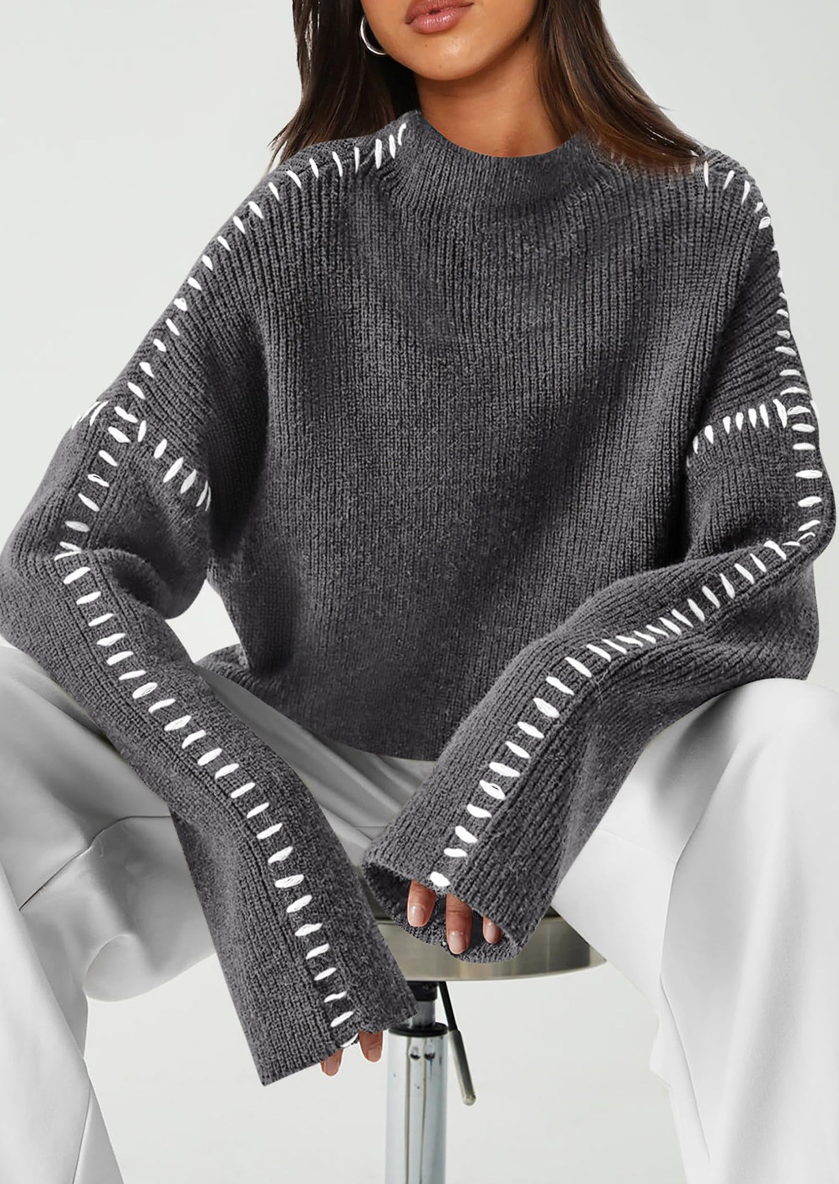 PRETTYGARDEN Women's Chunky Knit Sweaters Fall Long Sleeve Mock Neck Oversized Pullover Tops Winter Fashion Clothes