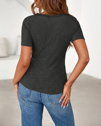 BTFBM Women Summer Henley Tunic Top V Neck Short Sleeve Button UP Solid Slim Fit Casual Ribbed Knit Shirt Blouses