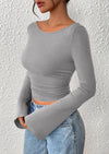 PRETTYGARDEN Women's Long Sleeve Shirts Fall Going Out Tops Casual Boat Neck Bell Sleeve Ribbed Ruched Y2K Clothes