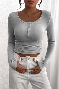 Long Sleeve Henley Button Down Ribbed Knit Slim Fit Casual T-shirts