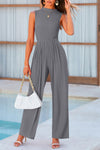 PRETTYGARDEN Womens Summer Jumpsuits Dressy Casual One Piece Outfits Sleeveless Mock Neck Wide Leg Pants Rompers with Pockets