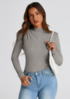 PRETTYGARDEN Womens Fall Y2K Going Out Crop Tops Long Sleeve Mock Neck Ruched Slim Fitted Basic Trendy Casual T Shirts Blouse