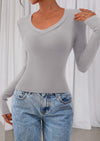 PRETTYGARDEN Womens Long Sleeve T Shirts Fall Trendy Deep V Neck Slim Fit Basic Crop Tops Casual Going Out Top