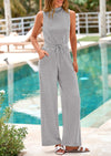 PRETTYGARDEN Jumpsuits Dressy Outfits Casual Sleeveless Mock Neck Wide Leg Pants Rompers