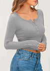 PRETTYGARDEN Women's Summer Long Sleeve Henley T Shirts Ribbed Knit Button Slim Fitted Basic Casual Going Out Fall Tops